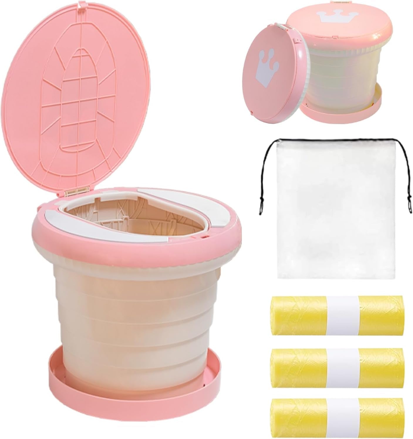 Travel Potty for Toddler, Portable and Foldable Toilet, Apply to Seat Emergency Toilet for Car, Camping, Outdoor, Indoor (grey, pink, small)