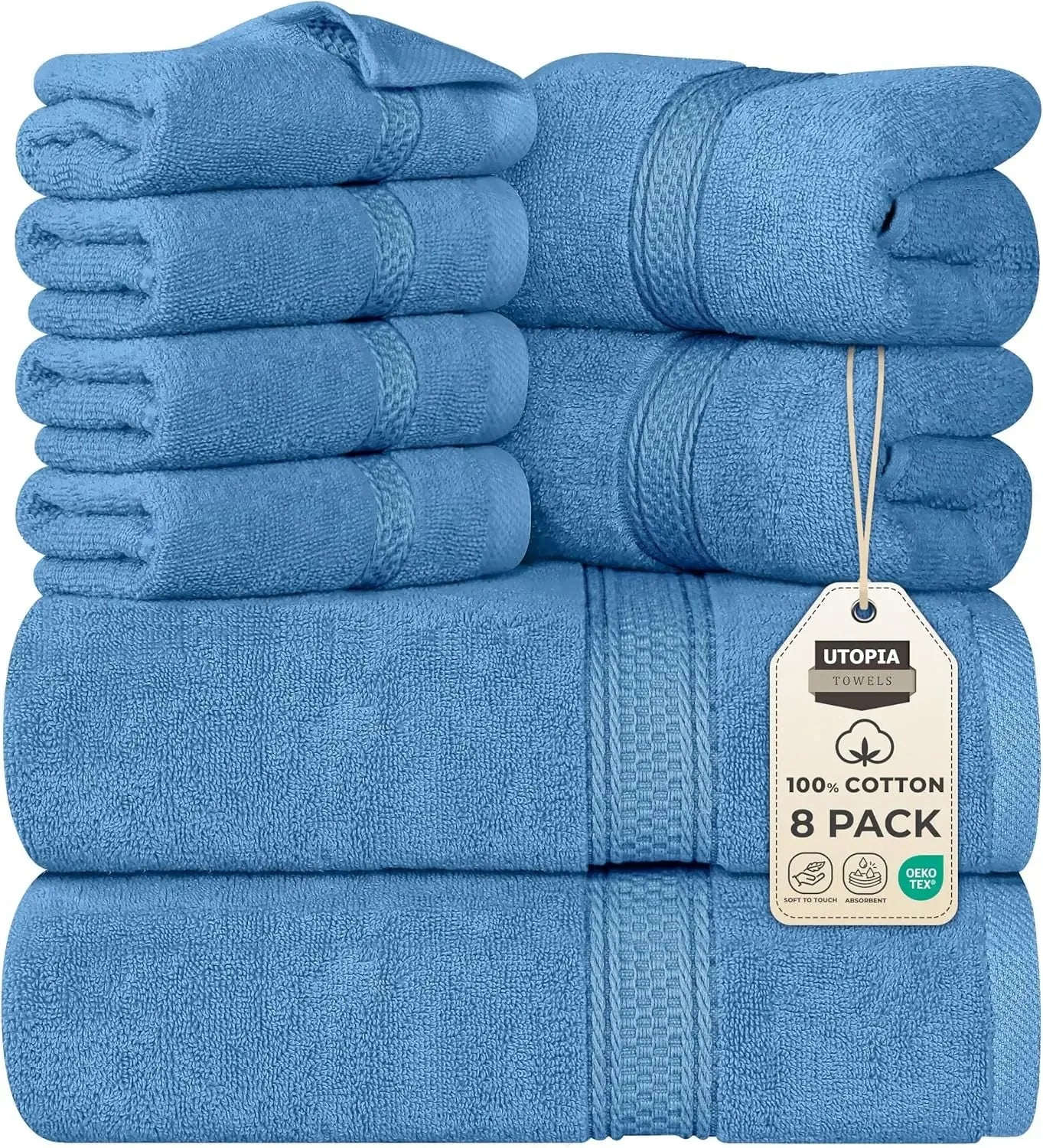 8-Piece Premium Cotton Towel Set – 2 Bath Towels, 2 Hand Towels & 4 Washcloths | 600 GSM Ring Spun Cotton, Soft & Highly Absorbent for Bathroom, Gym, Spa & Hotel
