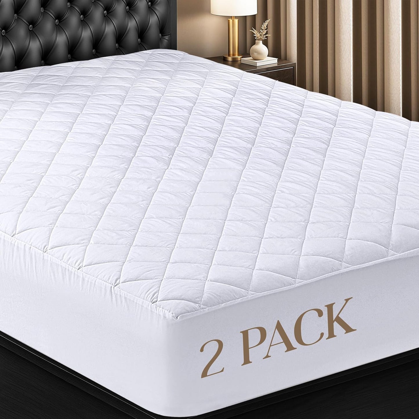 Quilted Fitted Mattress Pad – Twin, Full, Queen, King & California King Sizes, Elastic Deep Pocket Mattress Topper Protector & Cover Fits up to 16 Inches, Machine Washable