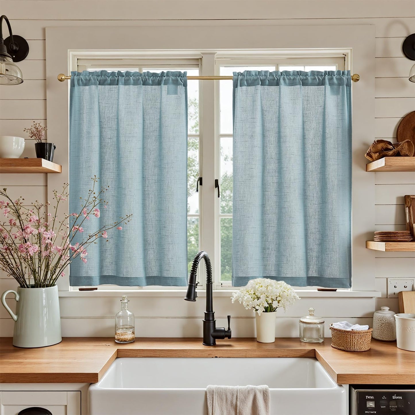 Linen Pinch Pleated Kitchen Curtains