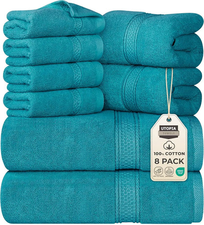 8-Piece Premium Cotton Towel Set – 2 Bath Towels, 2 Hand Towels & 4 Washcloths | 600 GSM Ring Spun Cotton, Soft & Highly Absorbent for Bathroom, Gym, Spa & Hotel