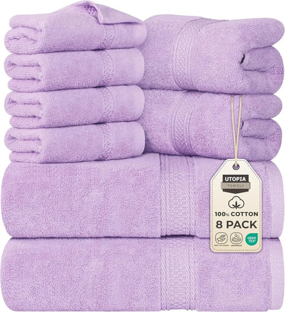 8-Piece Premium Cotton Towel Set – 2 Bath Towels, 2 Hand Towels & 4 Washcloths | 600 GSM Ring Spun Cotton, Soft & Highly Absorbent for Bathroom, Gym, Spa & Hotel