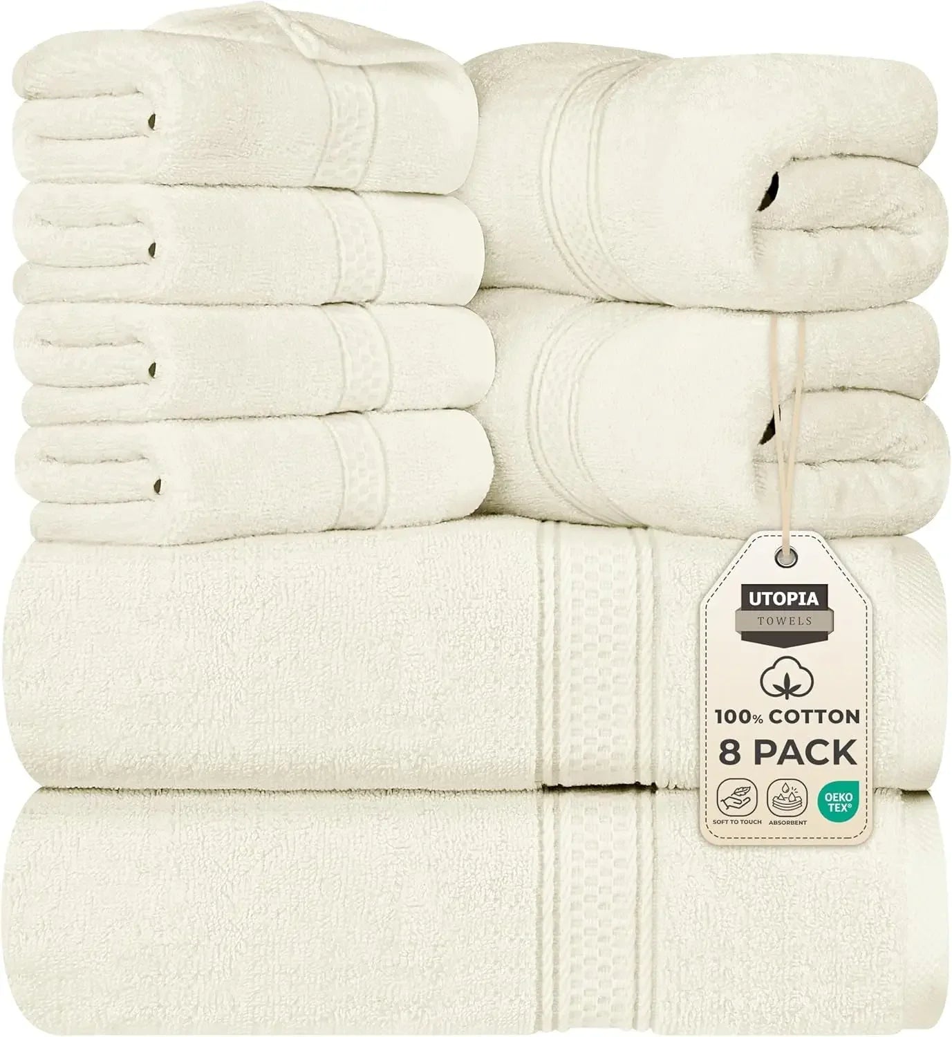 8-Piece Premium Cotton Towel Set – 2 Bath Towels, 2 Hand Towels & 4 Washcloths | 600 GSM Ring Spun Cotton, Soft & Highly Absorbent for Bathroom, Gym, Spa & Hotel