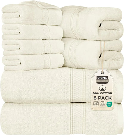 8-Piece Premium Cotton Towel Set – 2 Bath Towels, 2 Hand Towels & 4 Washcloths | 600 GSM Ring Spun Cotton, Soft & Highly Absorbent for Bathroom, Gym, Spa & Hotel