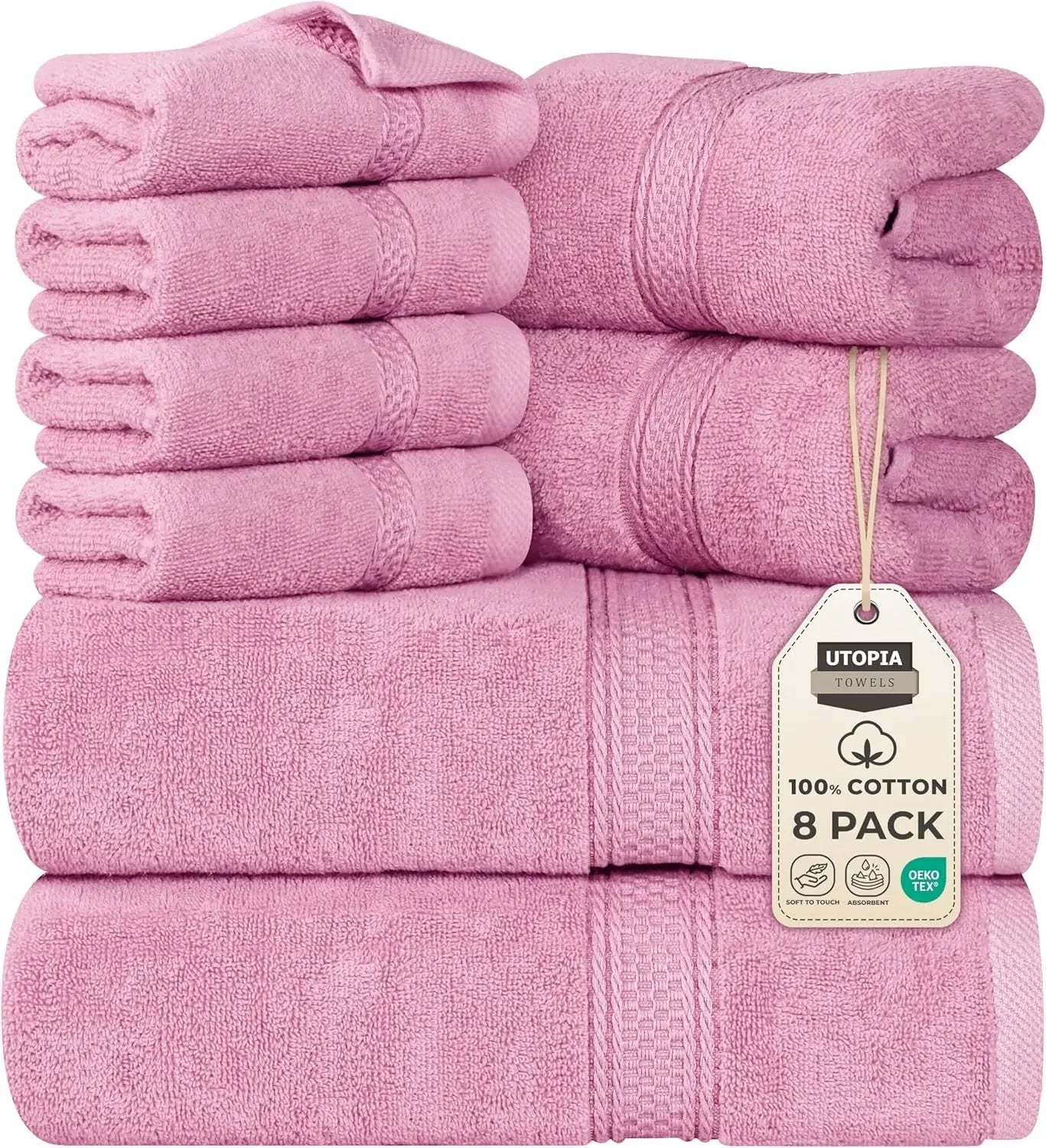 8-Piece Premium Cotton Towel Set – 2 Bath Towels, 2 Hand Towels & 4 Washcloths | 600 GSM Ring Spun Cotton, Soft & Highly Absorbent for Bathroom, Gym, Spa & Hotel