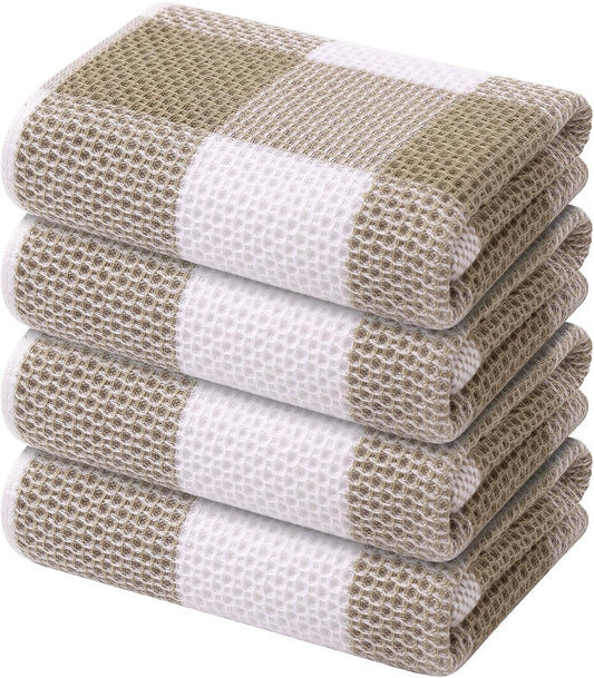 Mordimy Cotton Kitchen Towels | Waffle Weave Dish Cloths | Buffalo Check Kitchen Towels | Super Absorbent Cotton Dish Towels | Durable Soft Kitchen Towels