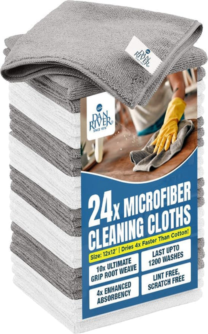 24-Pack Microfiber Towels | Streak-Free Cleaning Towels | Absorbent & Reusable Towels for Home & Car