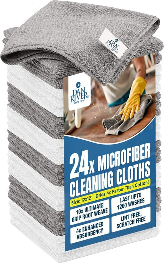24-Pack Microfiber Towels | Streak-Free Cleaning Towels | Absorbent & Reusable Towels for Home & Car