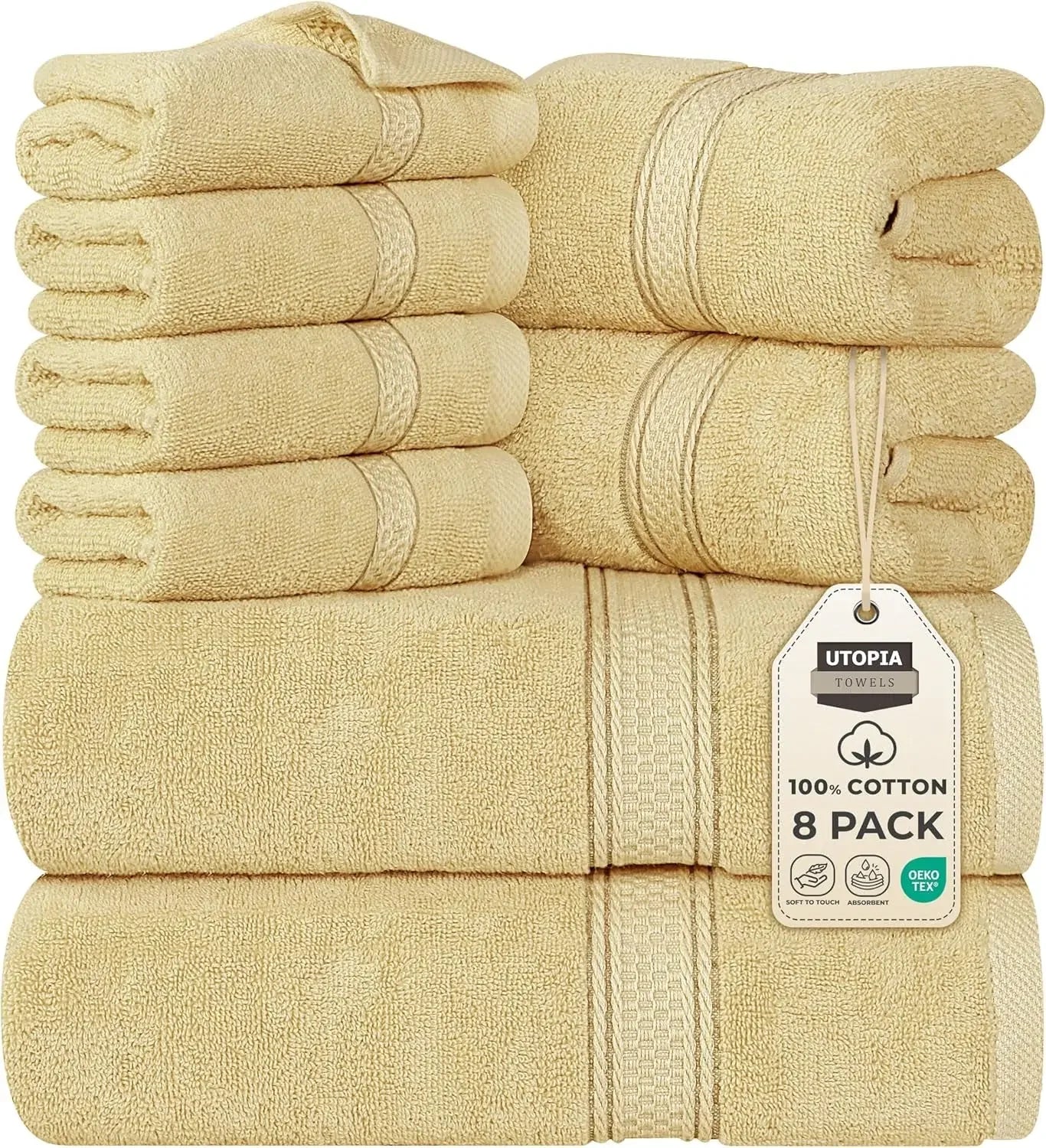 8-Piece Premium Cotton Towel Set – 2 Bath Towels, 2 Hand Towels & 4 Washcloths | 600 GSM Ring Spun Cotton, Soft & Highly Absorbent for Bathroom, Gym, Spa & Hotel