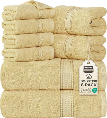 8-Piece Premium Cotton Towel Set – 2 Bath Towels, 2 Hand Towels & 4 Washcloths | 600 GSM Ring Spun Cotton, Soft & Highly Absorbent for Bathroom, Gym, Spa & Hotel