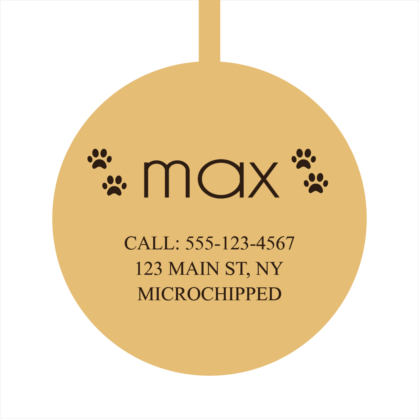Personalized Circle Pet Tag – Custom Engraved Dog & Cat ID in Gold, Silver, Rose Gold – Stylish & Durable Collar Charm