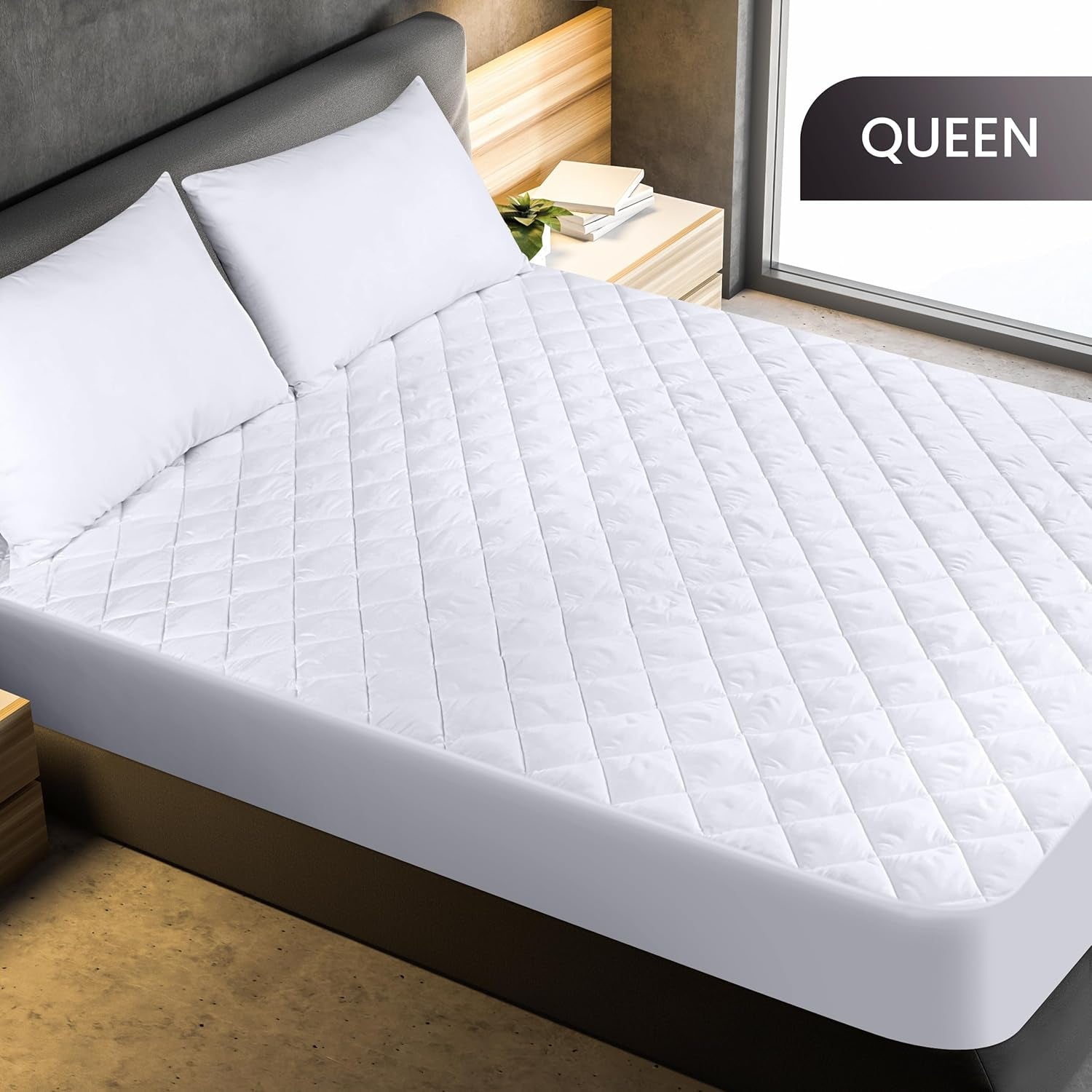 Quilted Fitted Mattress Pad – Twin, Full, Queen, King & California King Sizes, Elastic Deep Pocket Mattress Topper Protector & Cover Fits up to 16 Inches, Machine Washable