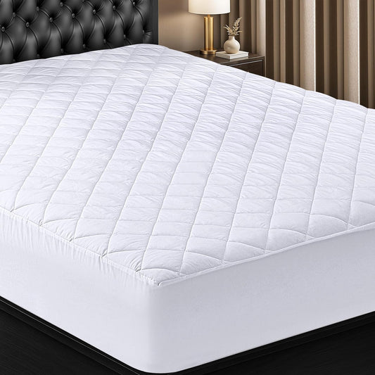 Quilted Fitted Mattress Pad – Twin, Full, Queen, King & California King Sizes, Elastic Deep Pocket Mattress Topper Protector & Cover Fits up to 16 Inches, Machine Washable