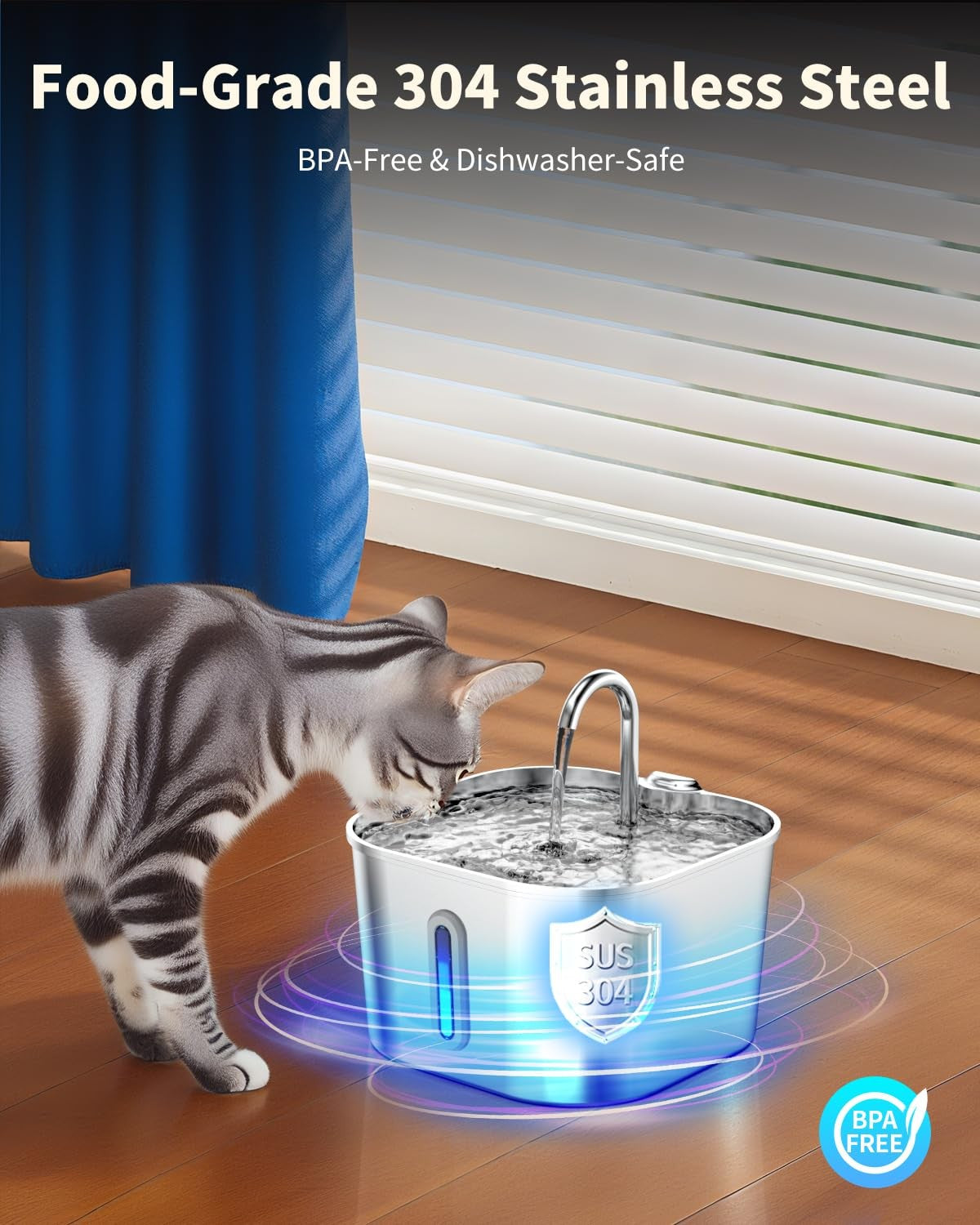 Stainless Steel Pet Water Fountain | Continuous Fresh Water for Pets | Large Capacity 2.2L / 74oz