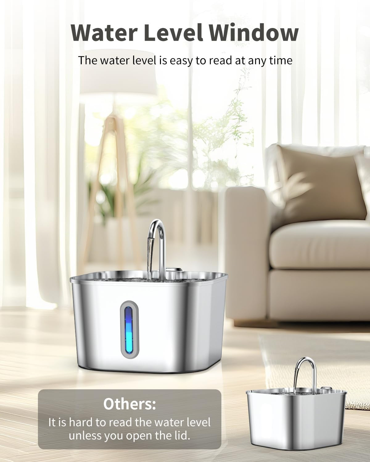 Stainless Steel Pet Water Fountain | Continuous Fresh Water for Pets | Large Capacity 2.2L / 74oz