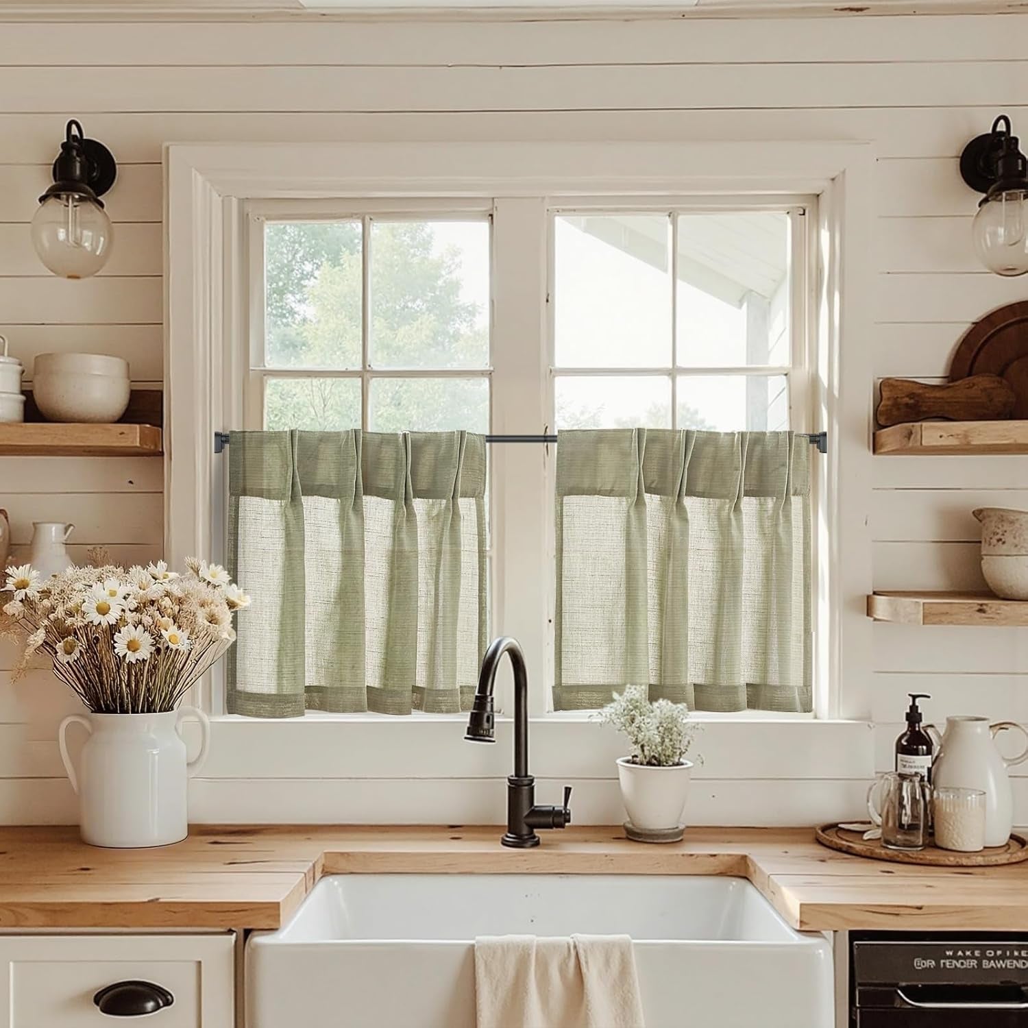 Linen Pinch Pleated Kitchen Curtains