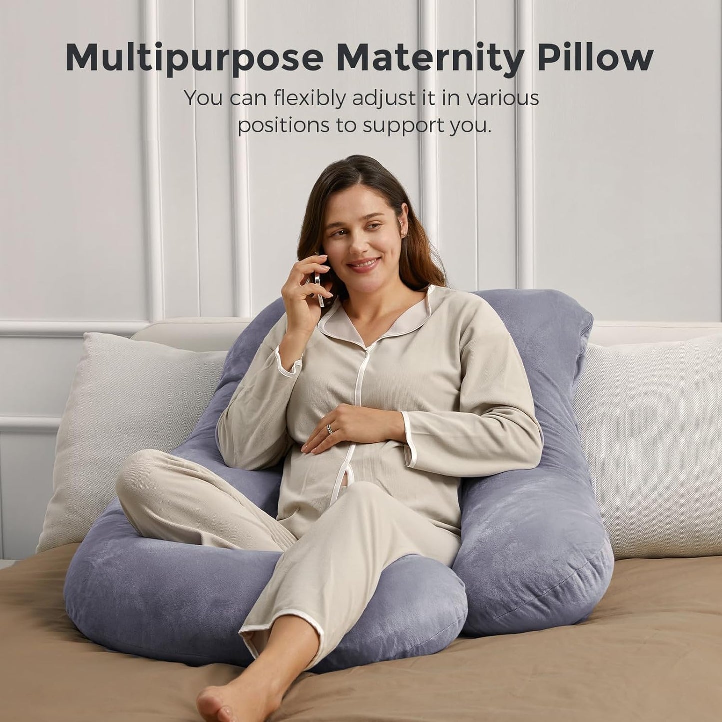 Pregnancy Pillows for Sleeping, U Shaped Full Body Maternity Pillow with Removable Cover - Support for Back, Legs, Belly, HIPS for Pregnant Women, 57 Inch Pregnancy Pillow for Women, Grey