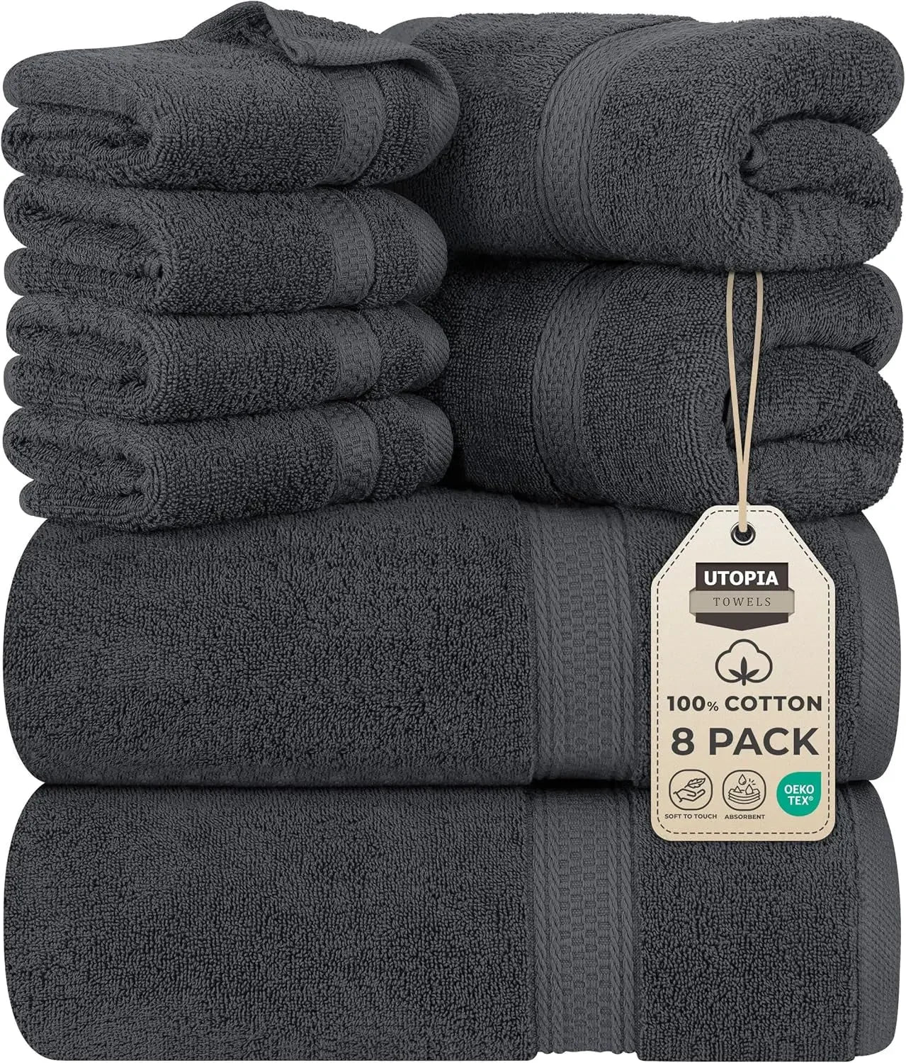 8-Piece Premium Cotton Towel Set – 2 Bath Towels, 2 Hand Towels & 4 Washcloths | 600 GSM Ring Spun Cotton, Soft & Highly Absorbent for Bathroom, Gym, Spa & Hotel