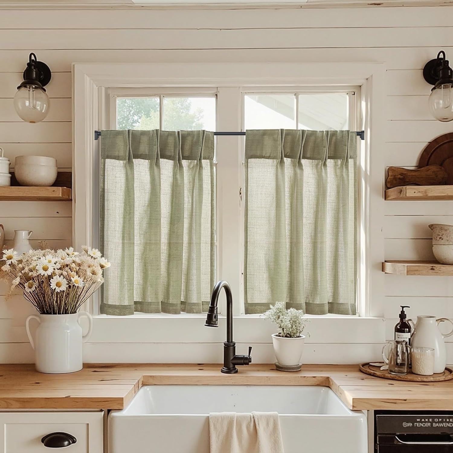 Linen Pinch Pleated Kitchen Curtains
