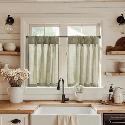 Linen Pinch Pleated Kitchen Curtains