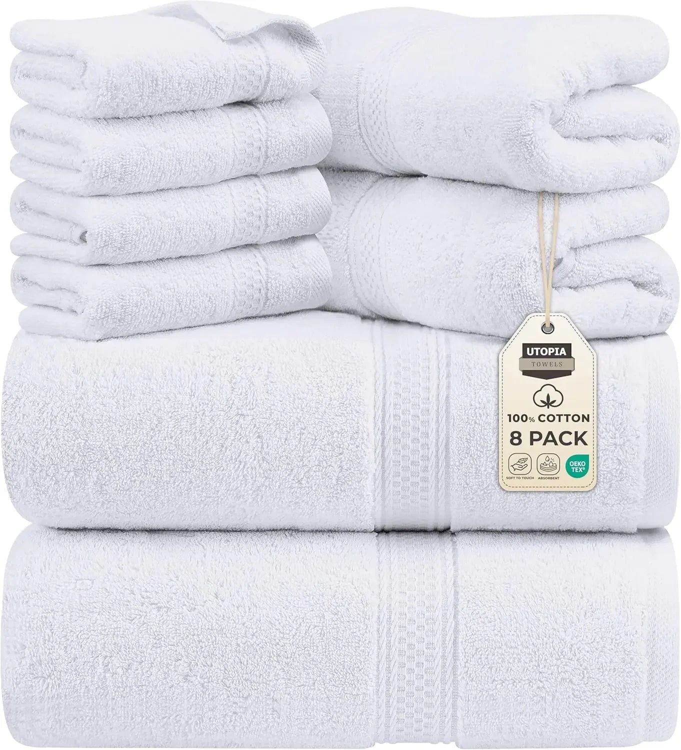 8-Piece Premium Cotton Towel Set – 2 Bath Towels, 2 Hand Towels & 4 Washcloths | 600 GSM Ring Spun Cotton, Soft & Highly Absorbent for Bathroom, Gym, Spa & Hotel