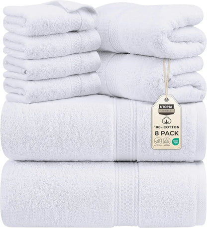8-Piece Premium Cotton Towel Set – 2 Bath Towels, 2 Hand Towels & 4 Washcloths | 600 GSM Ring Spun Cotton, Soft & Highly Absorbent for Bathroom, Gym, Spa & Hotel