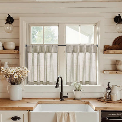 Linen Pinch Pleated Kitchen Curtains