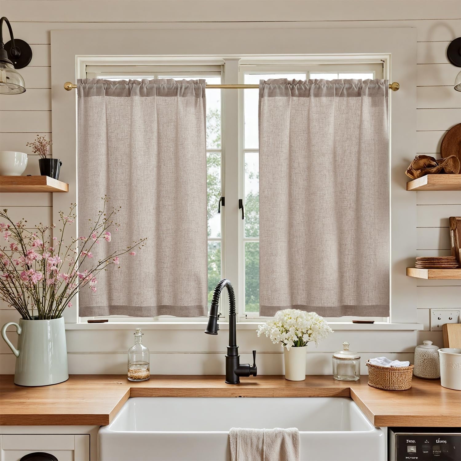 Linen Pinch Pleated Kitchen Curtains