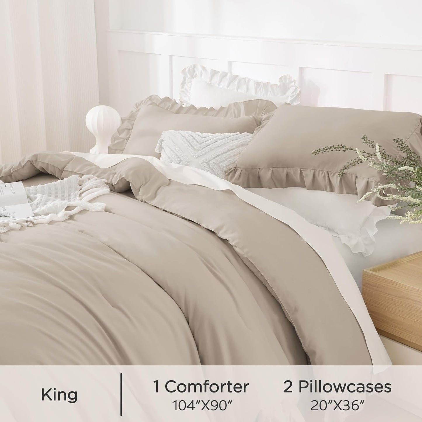 Vintage Ruffle Fringe Comforter | Decorative Bedroom Comforter | Soft Cozy Bedspread | Elegant Ruffled Bedding | Stylish Vintage Comforter