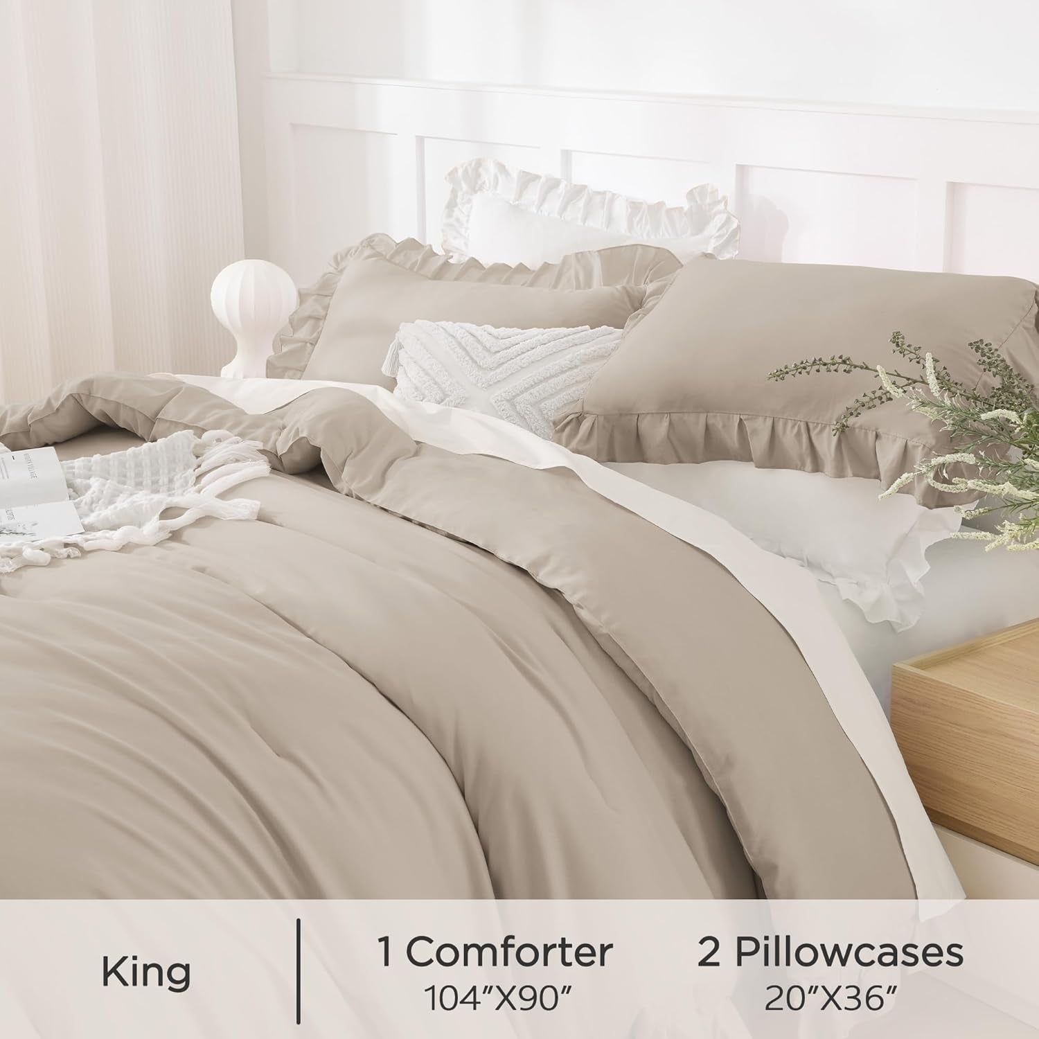 Vintage Ruffle Fringe Comforter | Decorative Bedroom Comforter | Soft Cozy Bedspread | Elegant Ruffled Bedding | Stylish Vintage Comforter