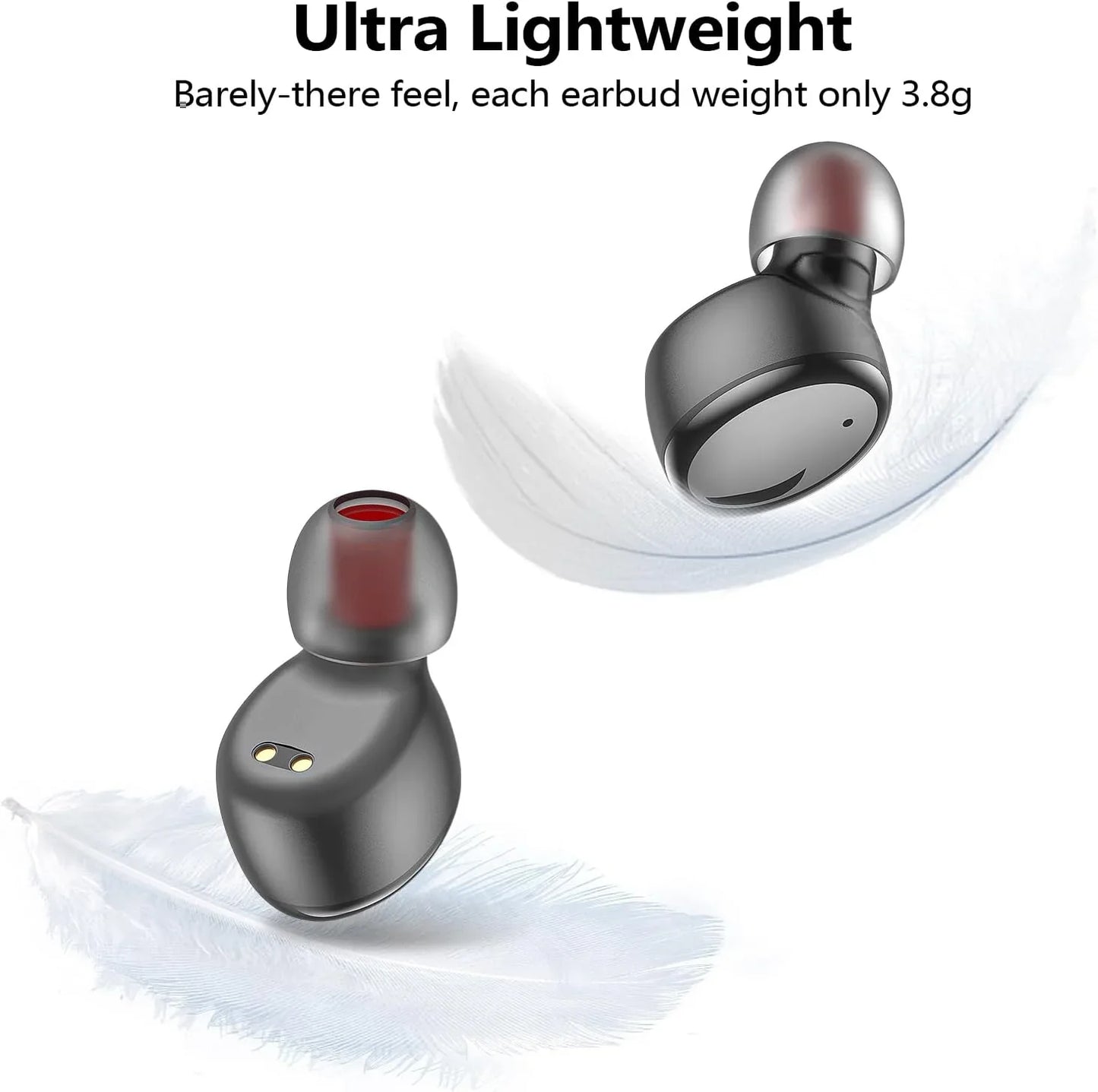 Wireless Earbuds Bluetooth 5.3 – In-Ear Headphones with Deep Bass, Built-in Mics, Noise Cancelling, Lightweight Earphones for Sports, Workout & Clear Calls