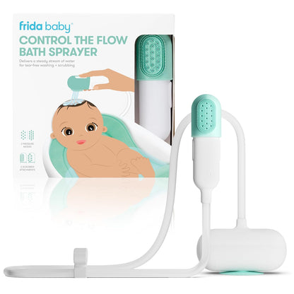Frida Baby Control The Flow Bath Rinse Cup, Tear Free Rinser to Wash Hair and Body with Easy Grip Handle and Removable Rain Shower, Made in USA