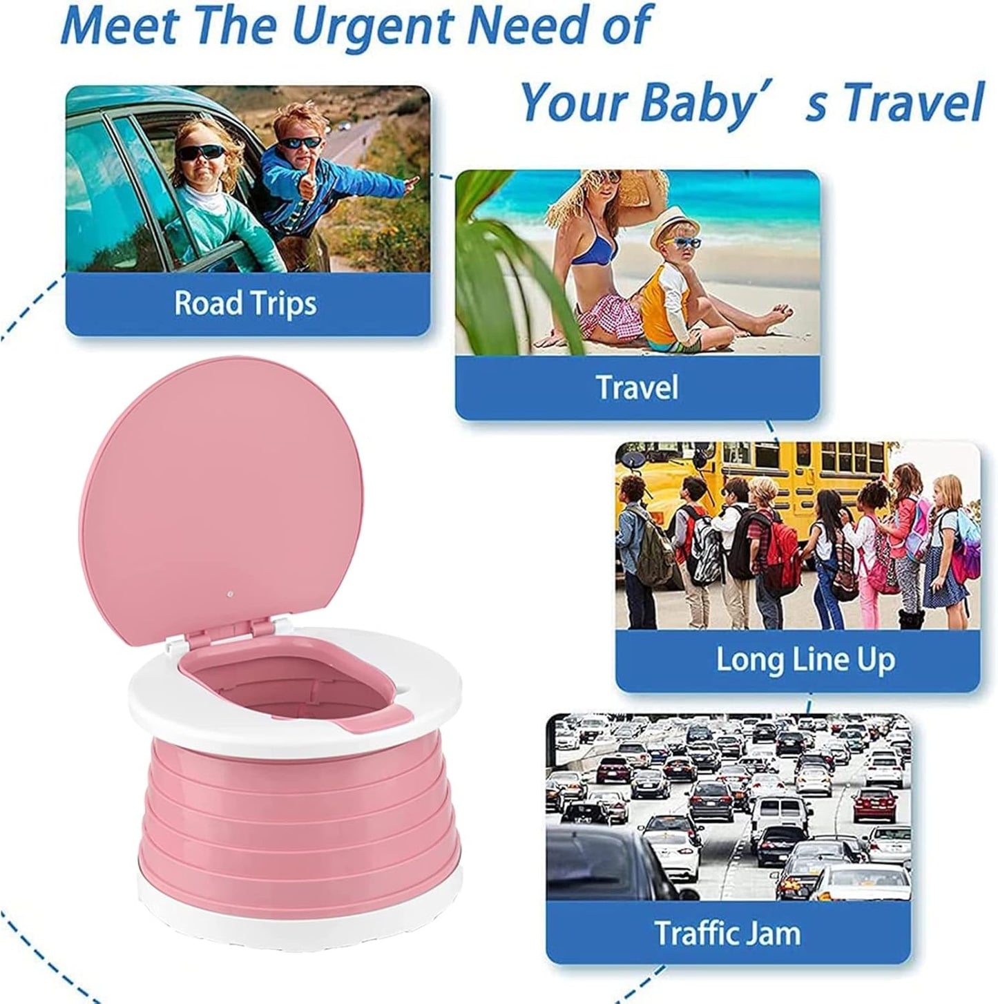 Travel Potty for Toddler, Portable and Foldable Toilet, Apply to Seat Emergency Toilet for Car, Camping, Outdoor, Indoor (grey, pink, small)