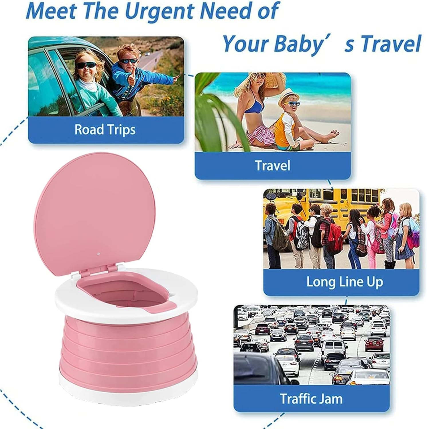 Travel Potty for Toddler, Portable and Foldable Toilet, Apply to Seat Emergency Toilet for Car, Camping, Outdoor, Indoor (grey, pink, small)