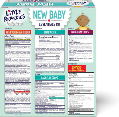 Little Remedies New Baby Essentials Kit with Saline Nasal Spray, Diaper Rash Cream, Gas Relief Drops, Gripe Water & More, Safe for Newborns