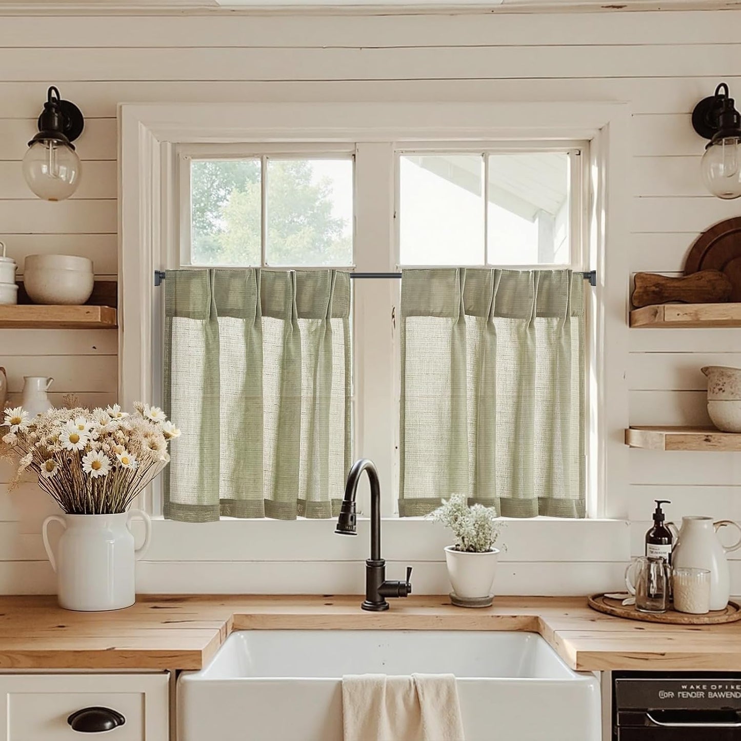 Linen Pinch Pleated Kitchen Curtains