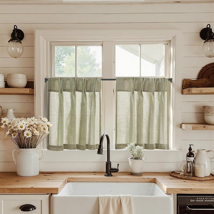 Linen Pinch Pleated Kitchen Curtains