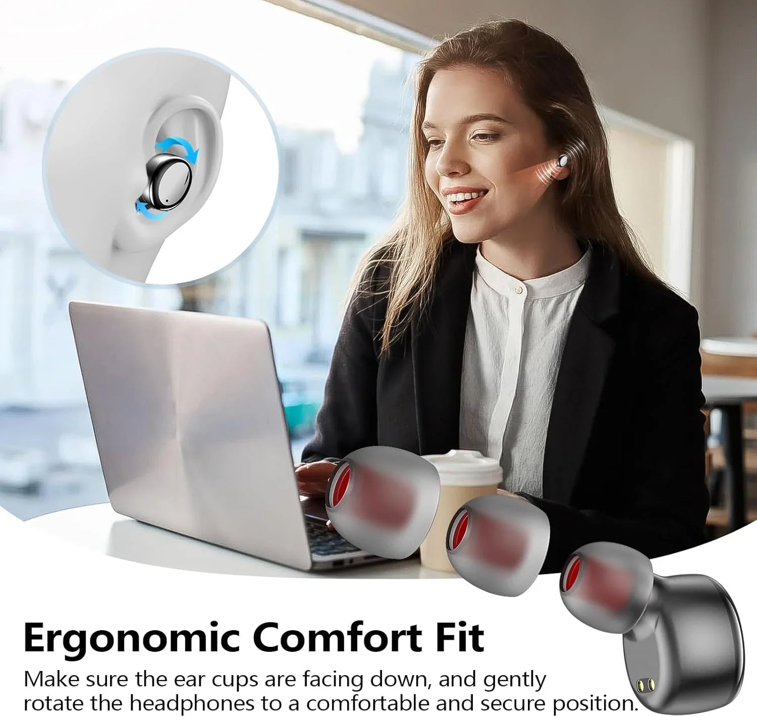 Wireless Earbuds Bluetooth 5.3 – In-Ear Headphones with Deep Bass, Built-in Mics, Noise Cancelling, Lightweight Earphones for Sports, Workout & Clear Calls