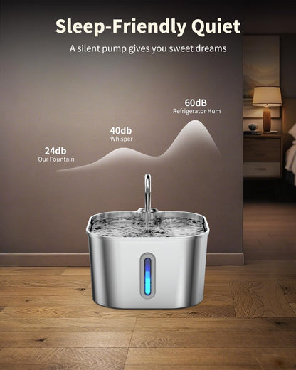 Stainless Steel Pet Water Fountain | Continuous Fresh Water for Pets | Large Capacity 2.2L / 74oz