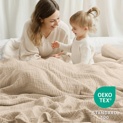 100% Cotton Muslin Blanket | Soft Breathable Baby Blanket | Lightweight Cotton Throw | Cozy Muslin Bedding | Natural Cotton Swaddle Blanket