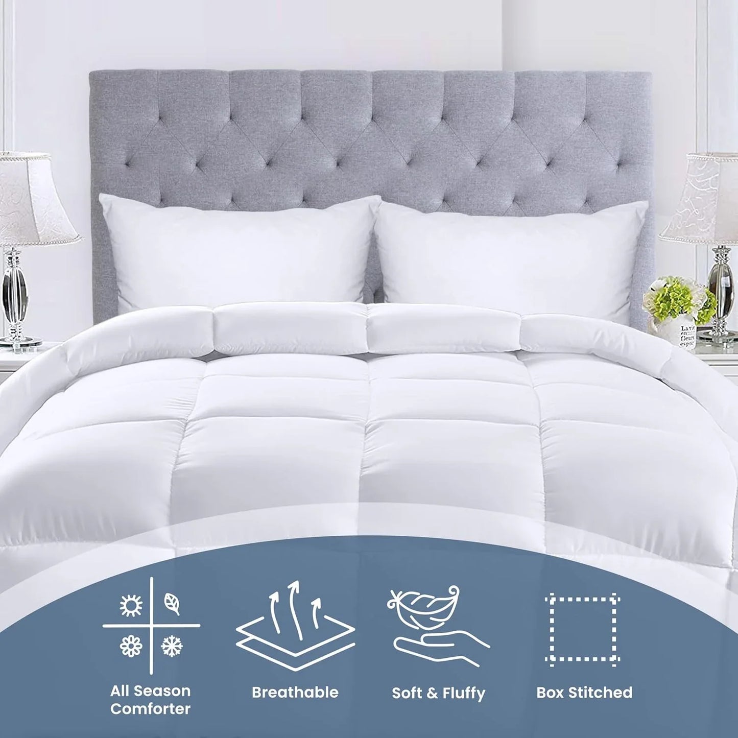 Down Alternative Comforter – All Season Duvet Insert with Corner Tabs, Soft Box Stitched Bed Comforter, Machine Washable (Twin, Full, Queen, King, California King, White)