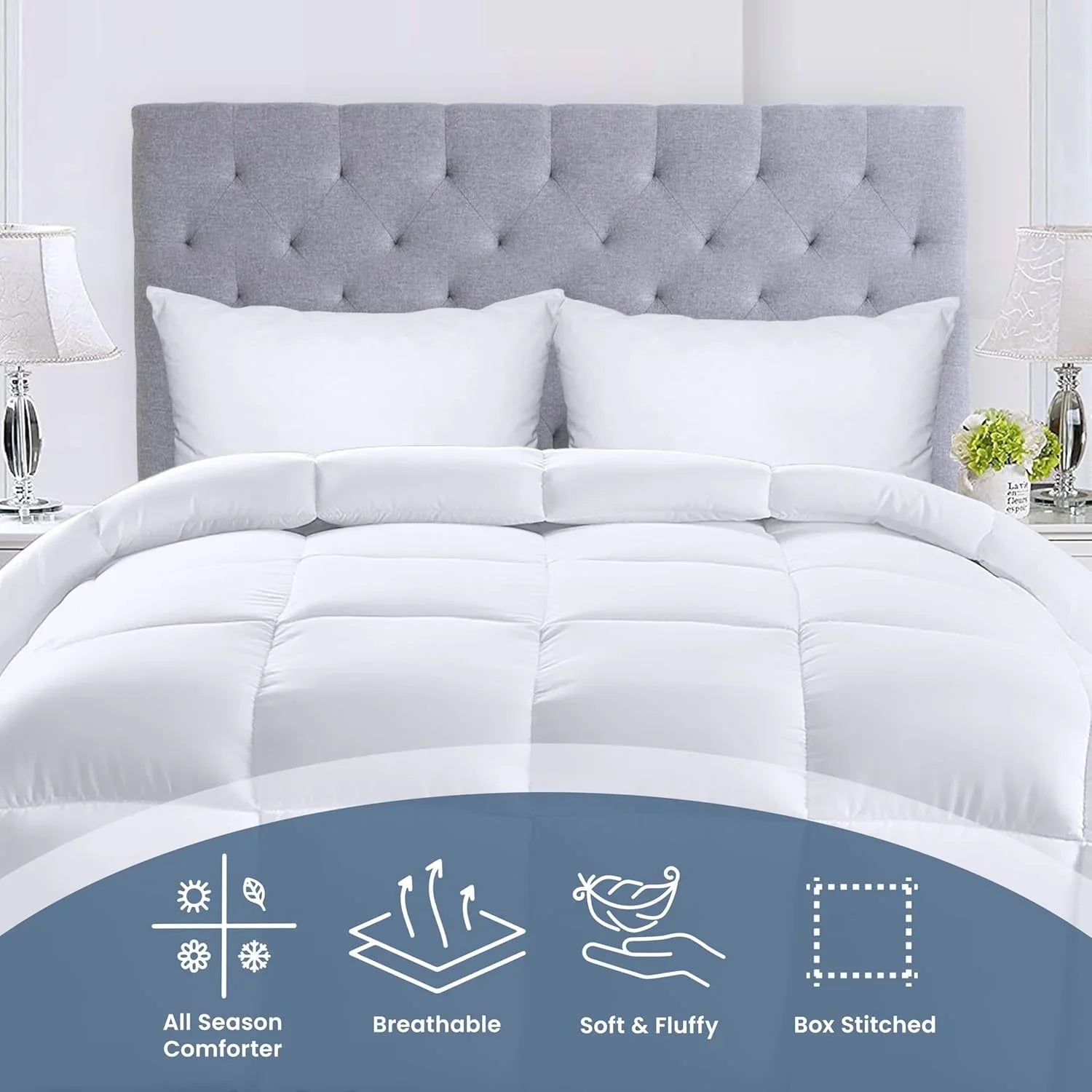 Down Alternative Comforter – All Season Duvet Insert with Corner Tabs, Soft Box Stitched Bed Comforter, Machine Washable (Twin, Full, Queen, King, California King, White)