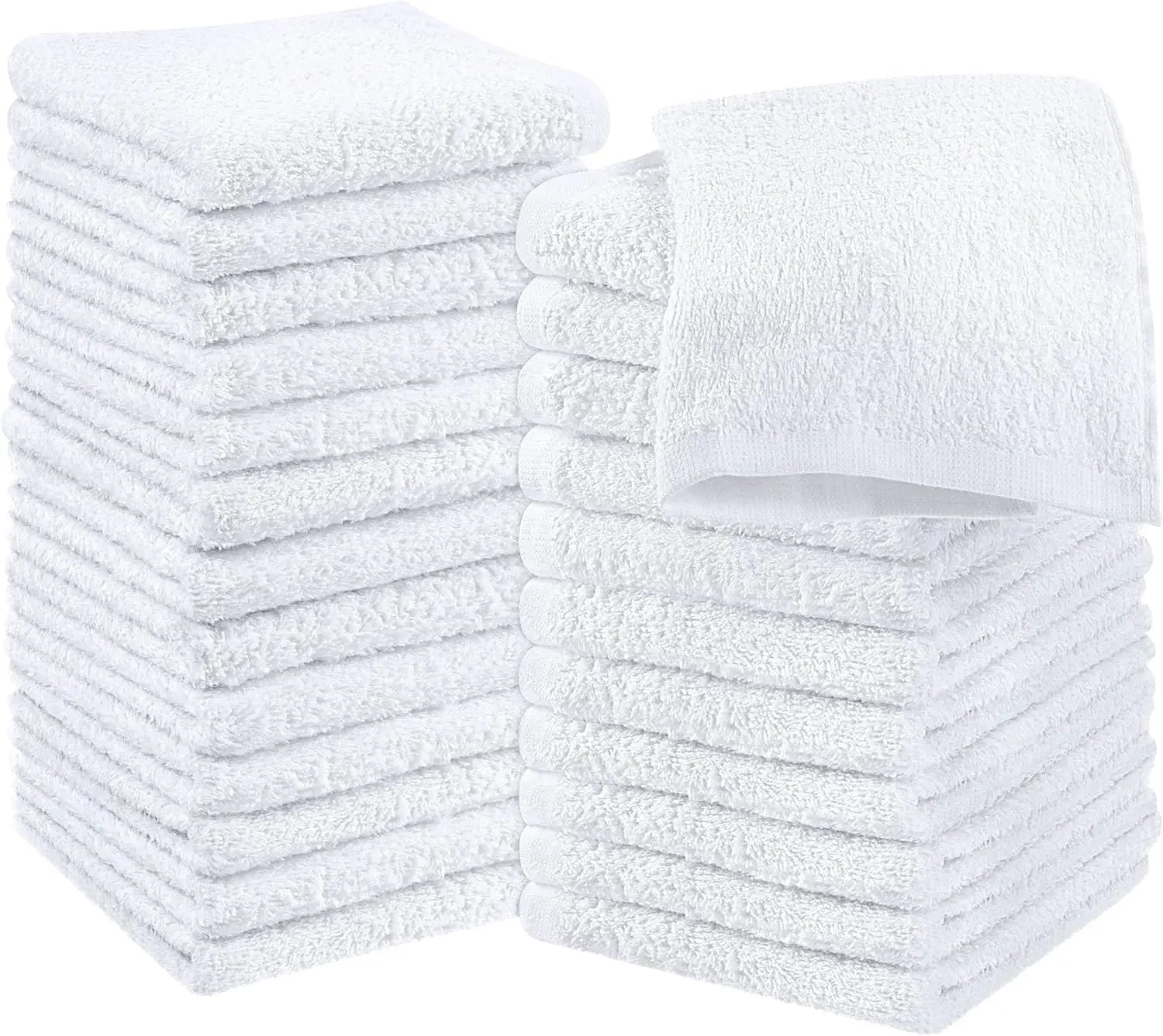 24 Pack Cotton Washcloths – 100% Ring Spun Cotton Face Towels, Soft & Highly Absorbent Flannel Cloths for Bath, Gym, Spa & Kitchen