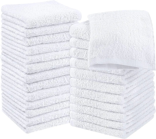 24 Pack Cotton Washcloths – 100% Ring Spun Cotton Face Towels, Soft & Highly Absorbent Flannel Cloths for Bath, Gym, Spa & Kitchen