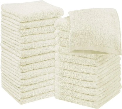 24 Pack Cotton Washcloths – 100% Ring Spun Cotton Face Towels, Soft & Highly Absorbent Flannel Cloths for Bath, Gym, Spa & Kitchen