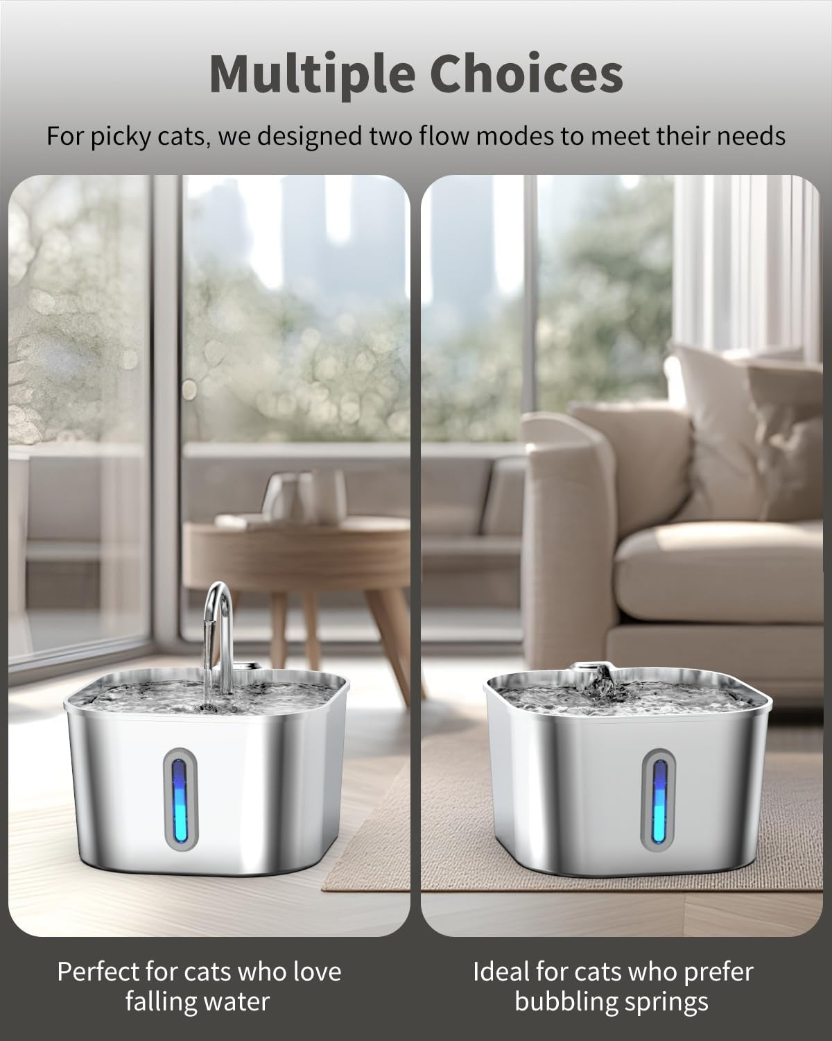 Stainless Steel Pet Water Fountain | Continuous Fresh Water for Pets | Large Capacity 2.2L / 74oz