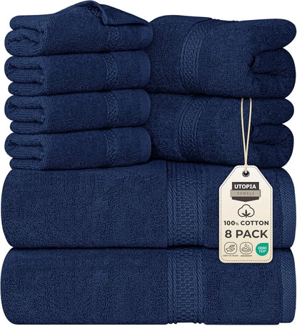 8-Piece Premium Cotton Towel Set – 2 Bath Towels, 2 Hand Towels & 4 Washcloths | 600 GSM Ring Spun Cotton, Soft & Highly Absorbent for Bathroom, Gym, Spa & Hotel