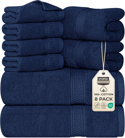 8-Piece Premium Cotton Towel Set – 2 Bath Towels, 2 Hand Towels & 4 Washcloths | 600 GSM Ring Spun Cotton, Soft & Highly Absorbent for Bathroom, Gym, Spa & Hotel