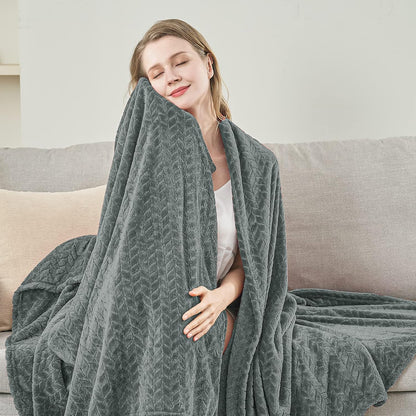 Grey Leaves Pattern Throw Blanket | Soft Cozy Throw Blanket | Decorative Grey Leaf Blanket | Lightweight Home Throw Blanket | Stylish Living Room Blanket