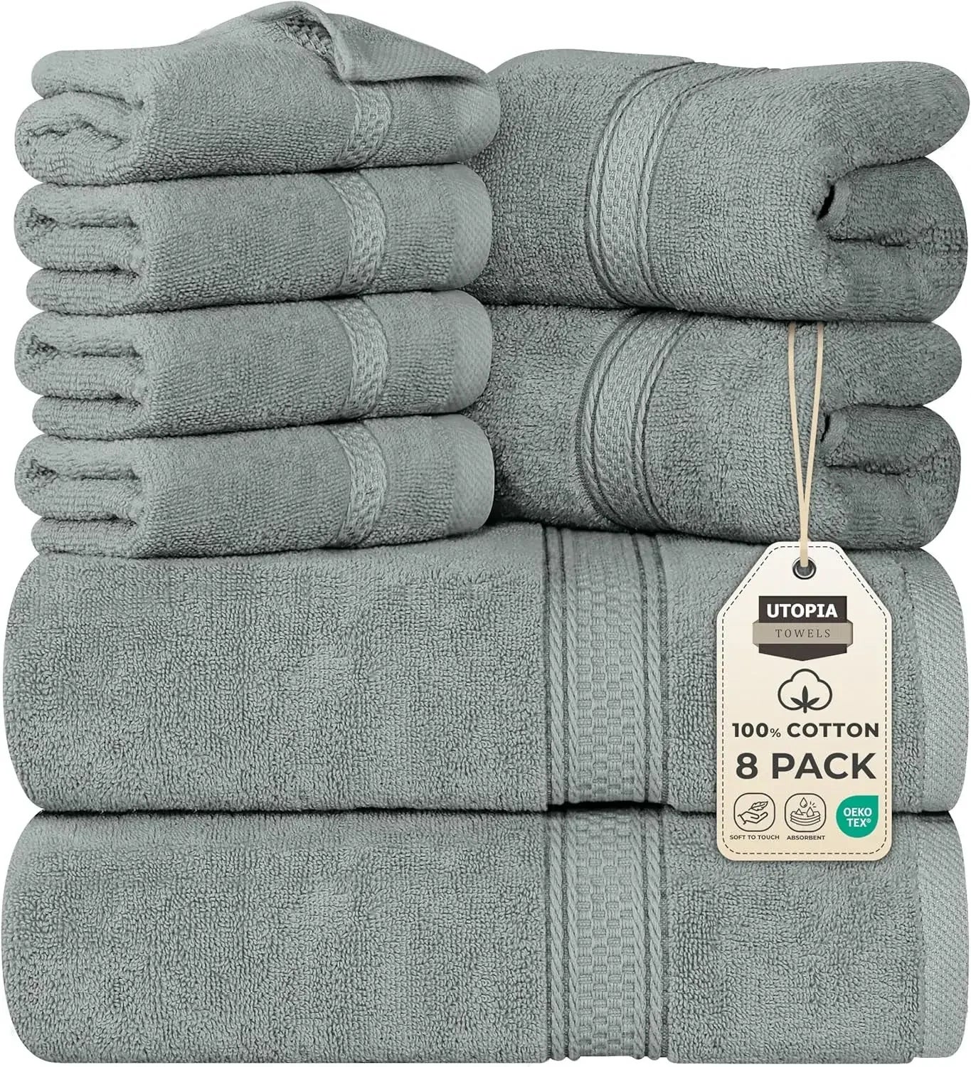 8-Piece Premium Cotton Towel Set – 2 Bath Towels, 2 Hand Towels & 4 Washcloths | 600 GSM Ring Spun Cotton, Soft & Highly Absorbent for Bathroom, Gym, Spa & Hotel